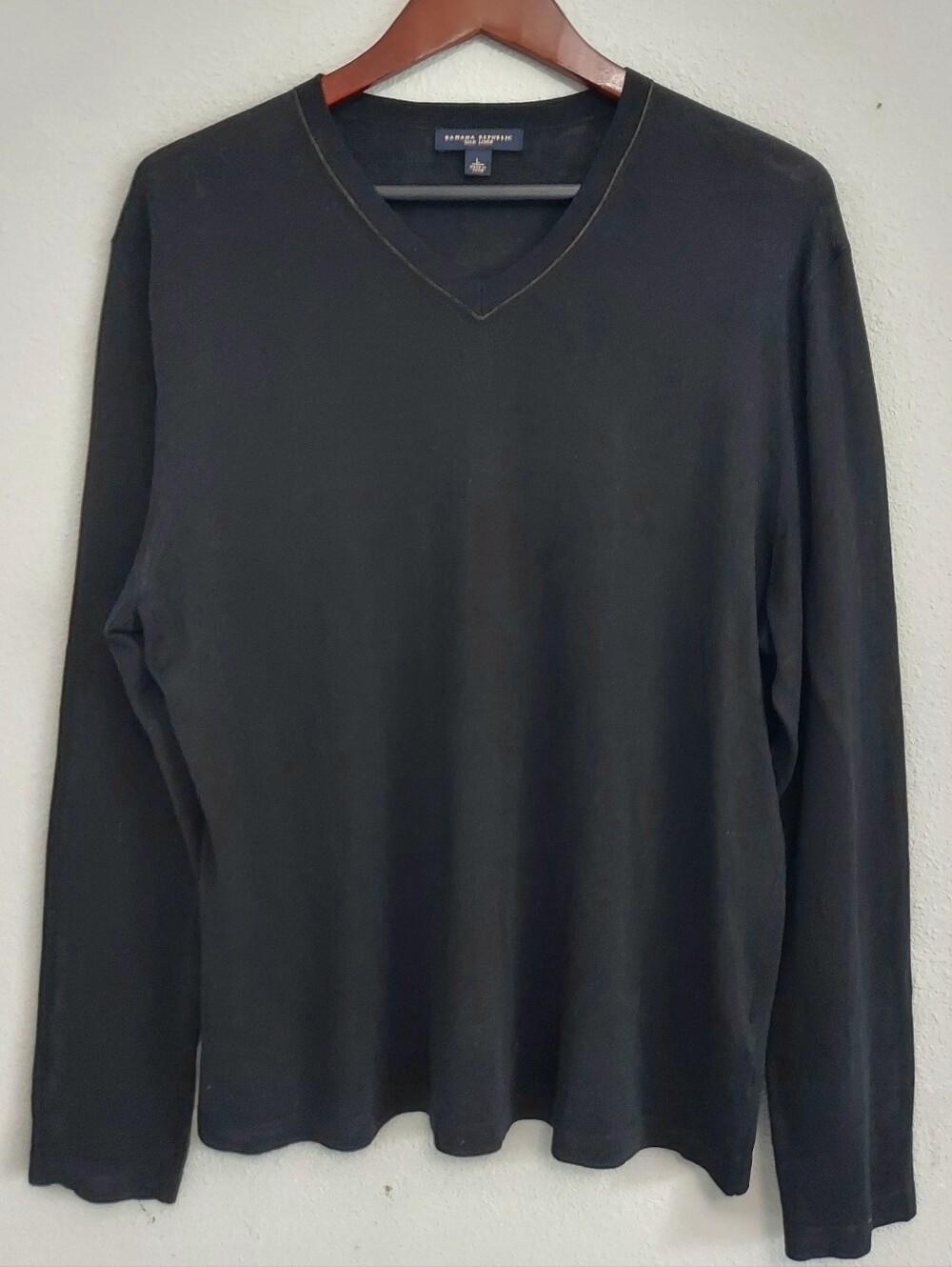 Banana Republic Silk Linen Vneck Pullover Black Sweater Men L. Preppy Minimalist
